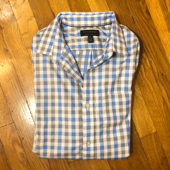 Banana Republic Blue/Gray Checkered Button Down XL - Picture 2 of 7